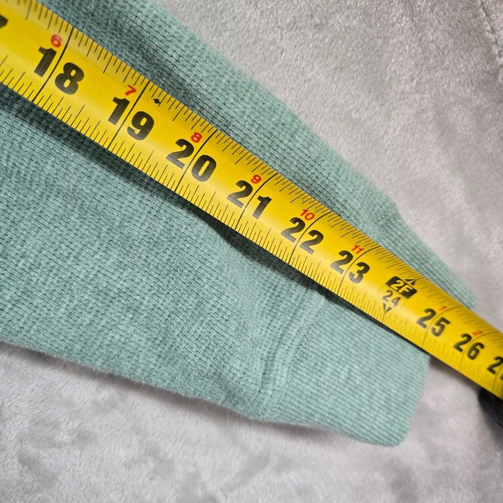 Criquet Henley Shirt Mens Large Green Waffle Knit Thermal Long Sleeve Cotton